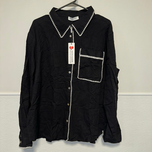 Women's KATE KASIN Blouse Black/White Size 2XL NEW NWT Button Down Plus Size - Picture 10 of 16
